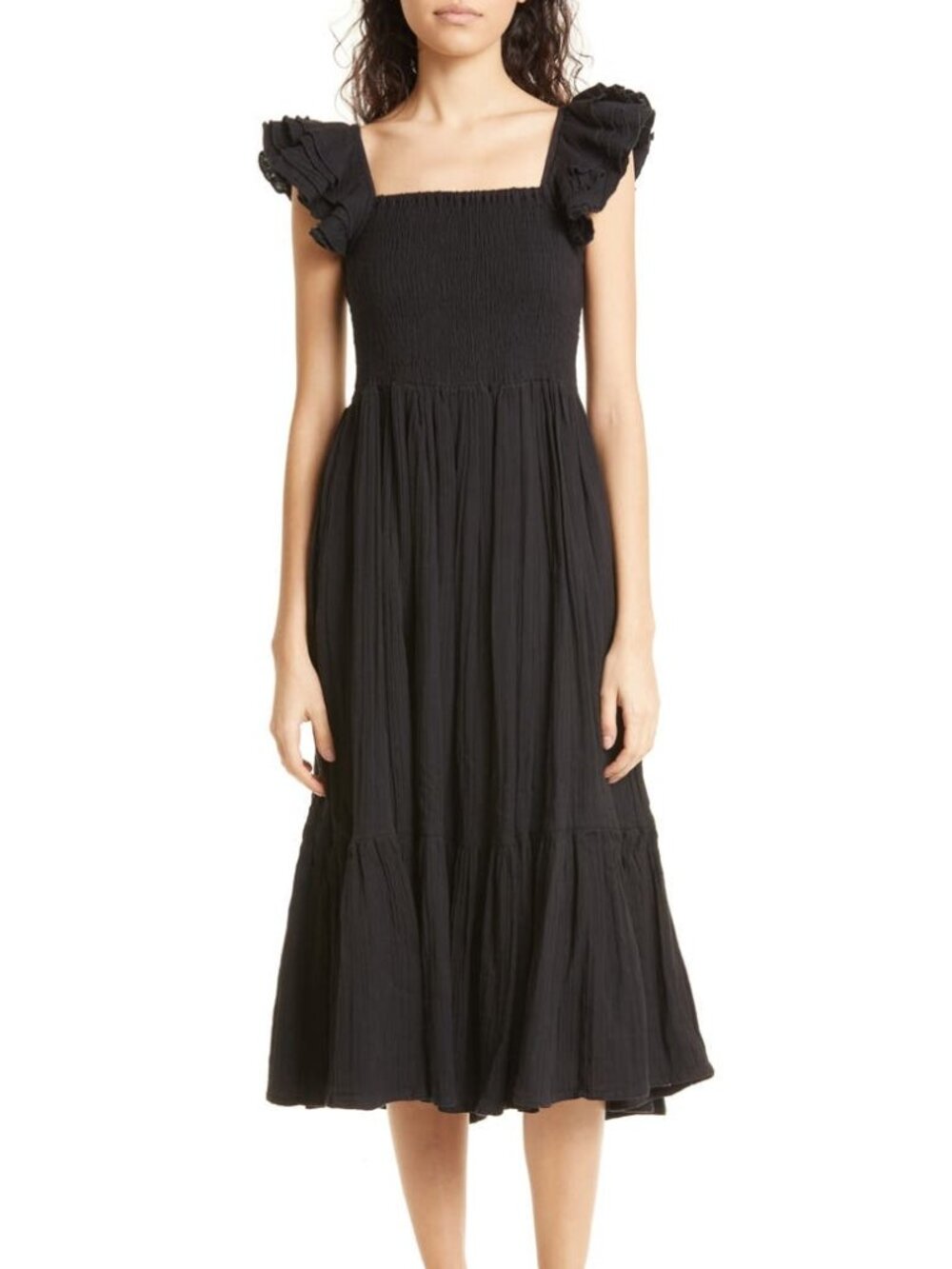 Mille Olympia Smocked Midi Dress in Black Size XS